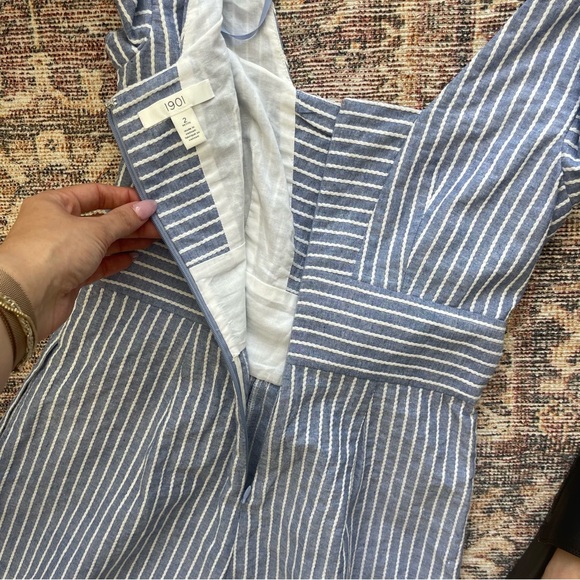 1901 Square Neck Cotton Striped Cropped Jumpsuit - Picture 6 of 7